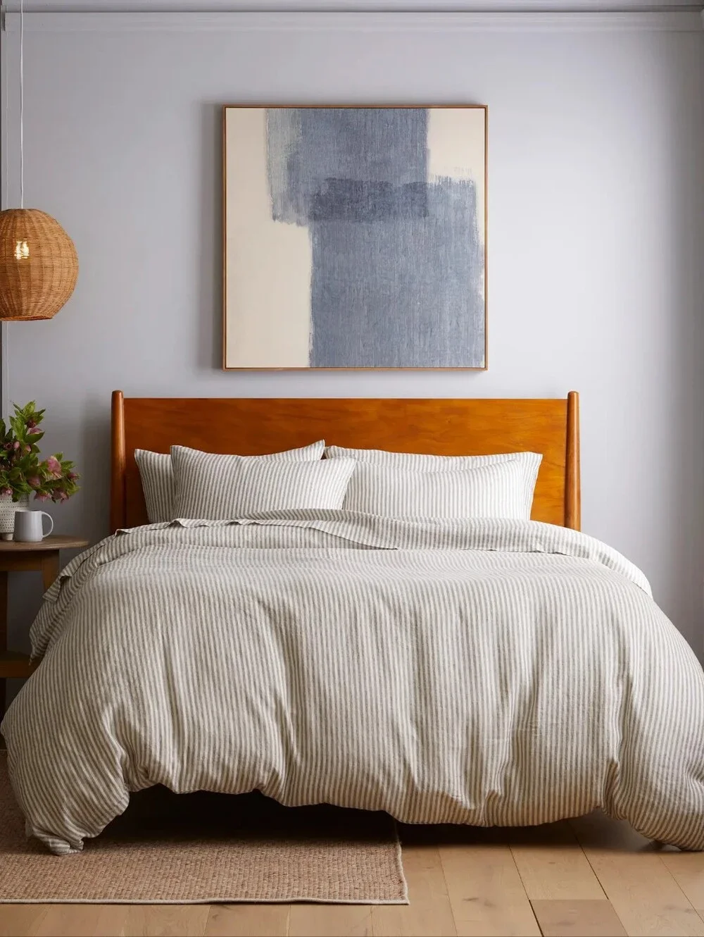 Quince Striped European Linen Duvet 3pc Set in Light Gray & White Full/queen NWT